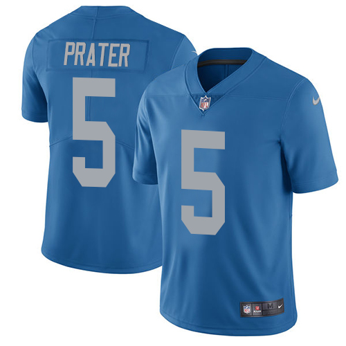 Nike Lions #5 Matt Prater Blue Throwback Men's Stitched NFL Vapor Untouchable Limited Jersey - Click Image to Close